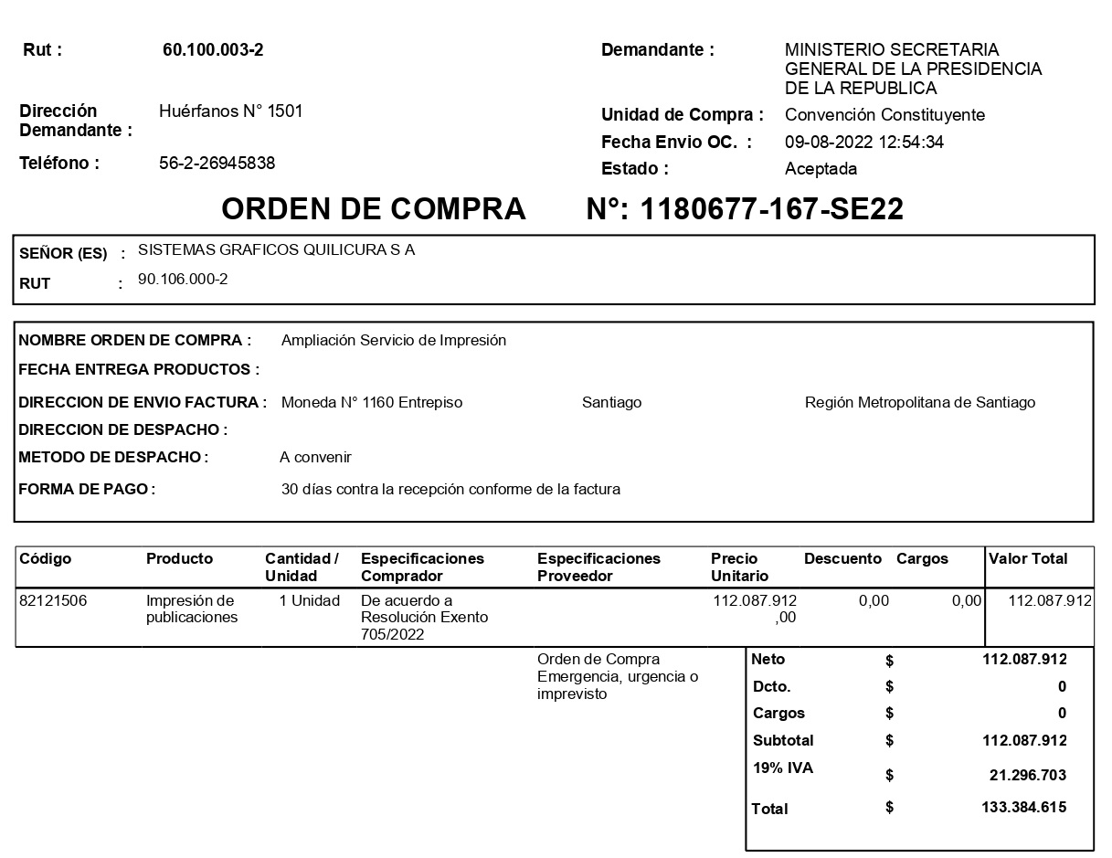 Orden de compra que amplía el trato directo con Sistemas Gráficos Quilicura. Orden de compra que amplía el trato directo con Sistemas Gráficos Quilicura.