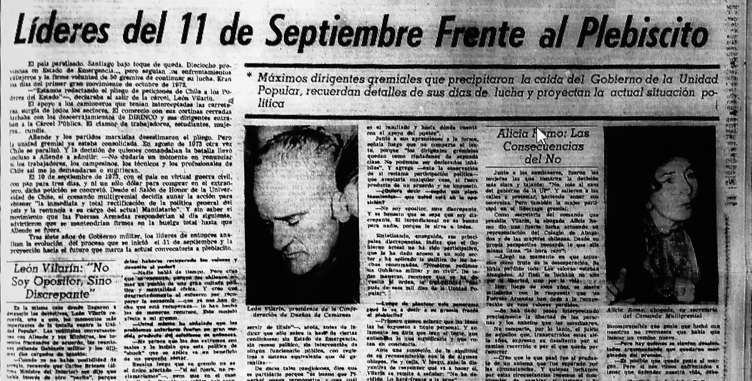 Artículo dedicado a la opinión de los líderes del 11S en 'El Mercurio' Artículo dedicado a la opinión de los líderes del 11S en 'El Mercurio'