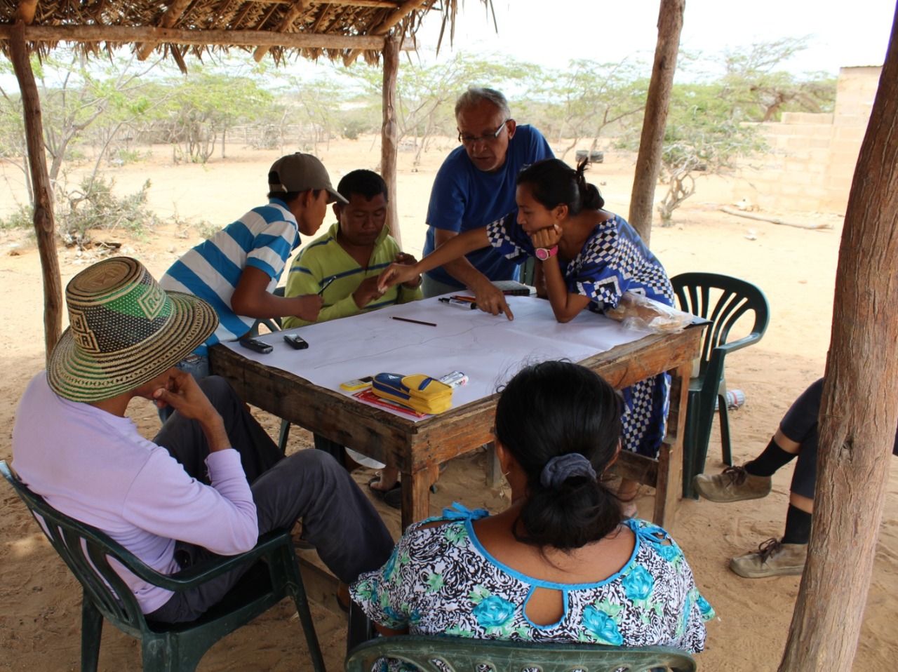 En la Guajira Venezolana realizando mapas con comunidades del Pueblo Wayuu, organizaciones indígenas Wainjirawa y la Universidad Autónoma Indígena UAIN