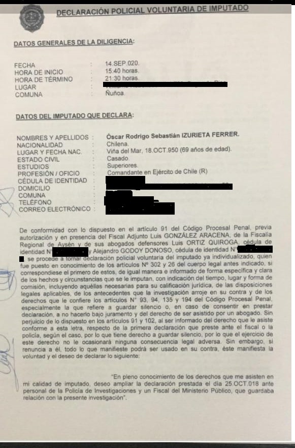 Declaración de General Óscar Izurieta Declaración de General Óscar Izurieta