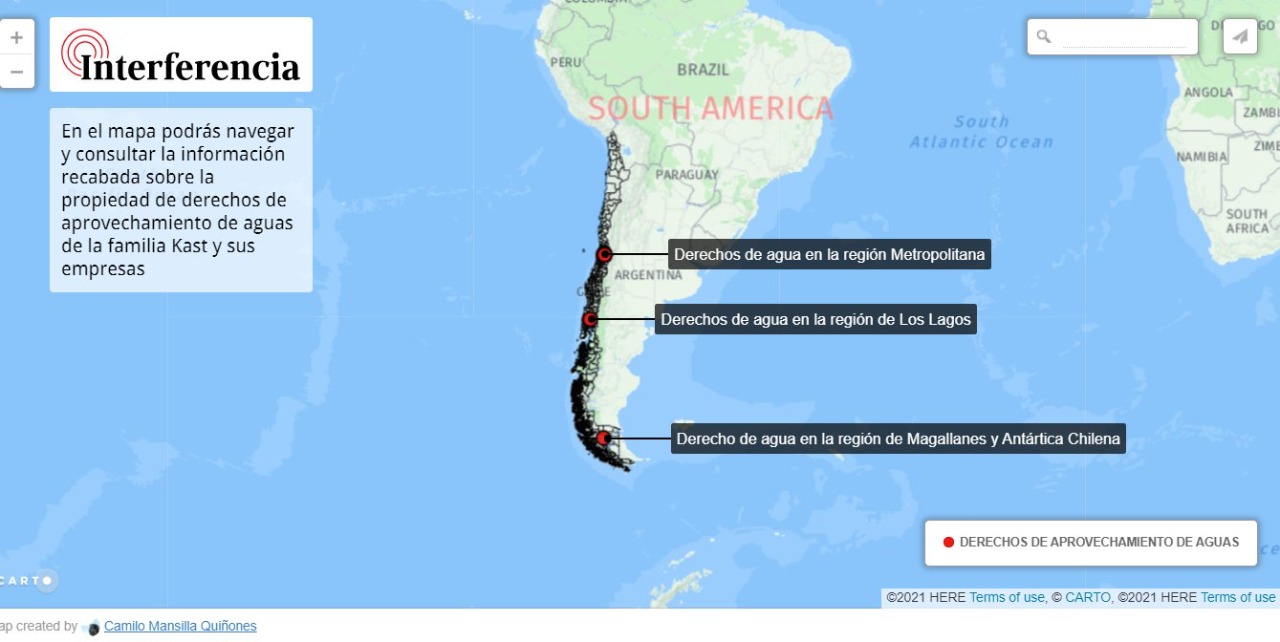 Mapa interactivo donde puedes revisar los derechos de agua de la familia Kast.
