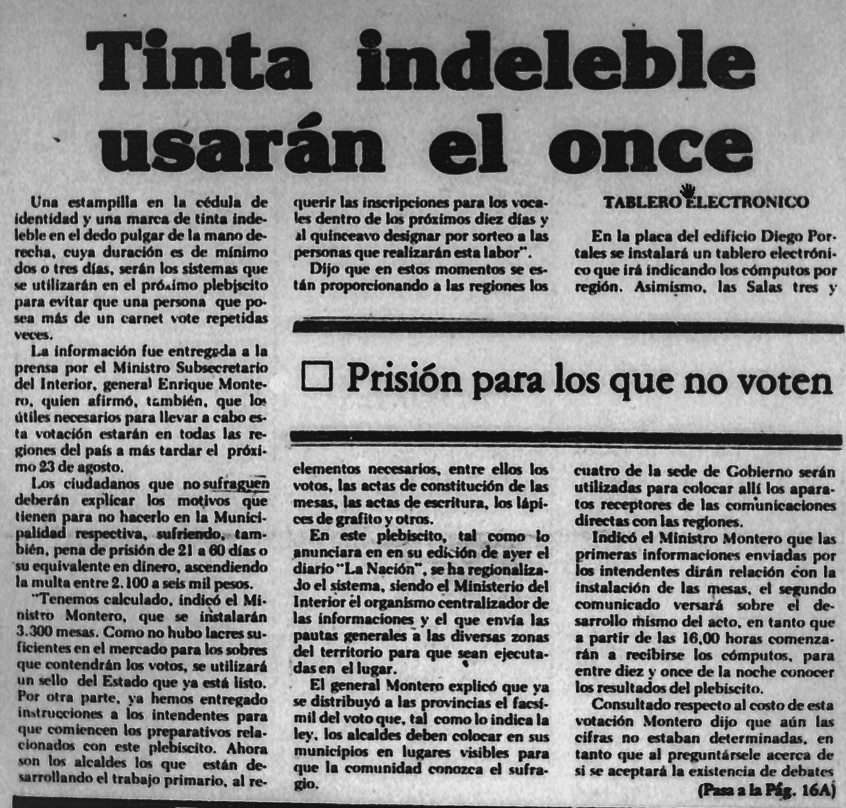 Artículo "Tinta indeleble usarán el once" de 'La Nación' Artículo "Tinta indeleble usarán el once" de 'La Nación'