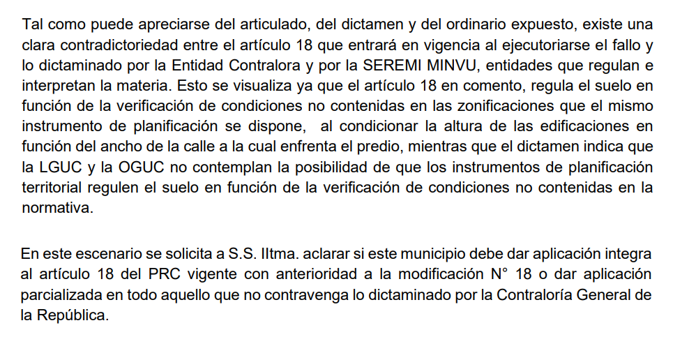 Aclaración solicitada por la municipalidad.