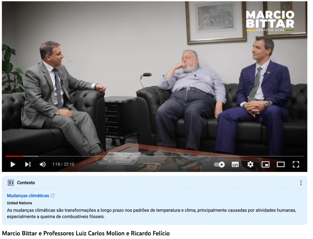 Marcio Bittar, Luiz Carlos Molion y Ricardo Felício durante conversación