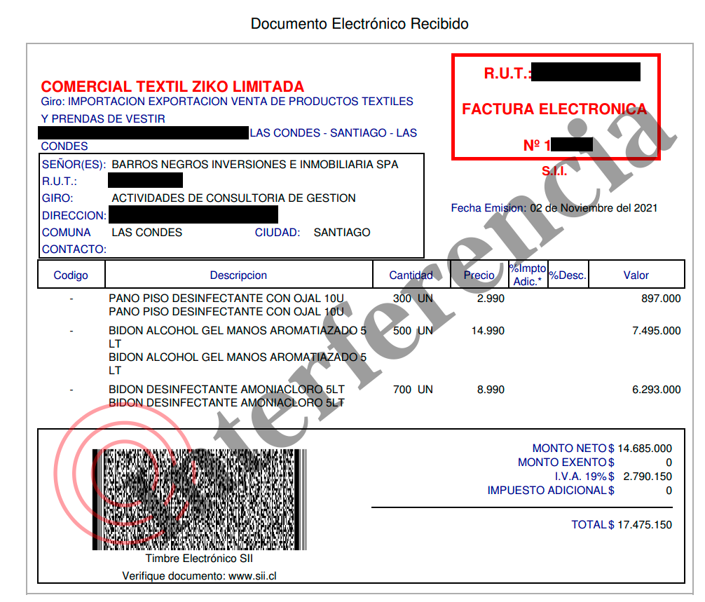 Factura recibida por Corbo de parte de Ziko. Factura recibida por Corbo de parte de Ziko.