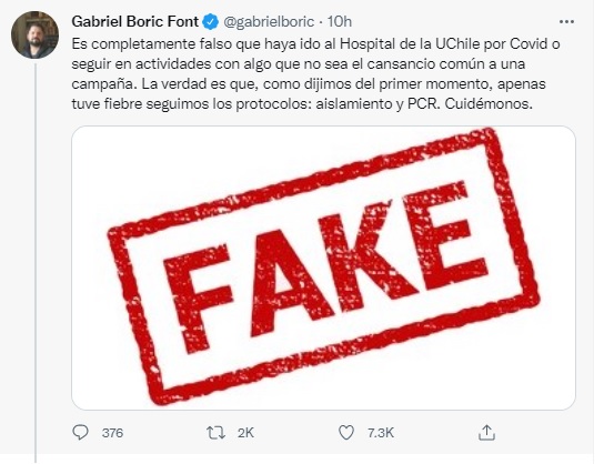 Captura de pantalla. Cuenta de Twitter de Gabriel Boric.