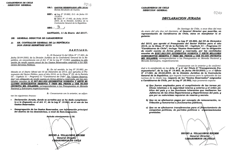 Rendición de Gastos Reservados de Bruno Villalobos en 2017 Rendición de Gastos Reservados de Bruno Villalobos en 2017