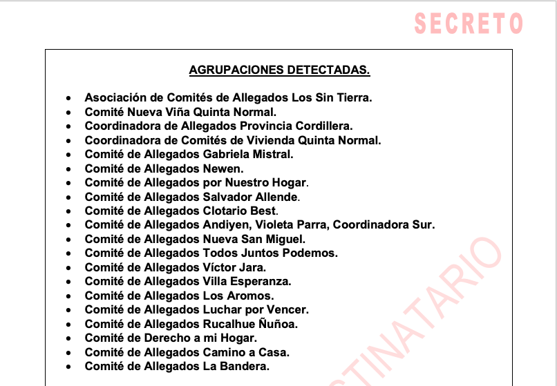 Listado de las agrupaciones mencionadas en el informe