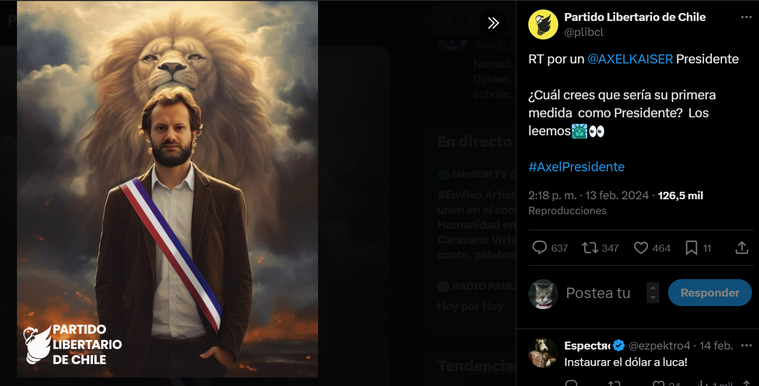 Imagen generada por IA de un Axel Kaiser presidente. Imagen generada por IA de un Axel Kaiser presidente.