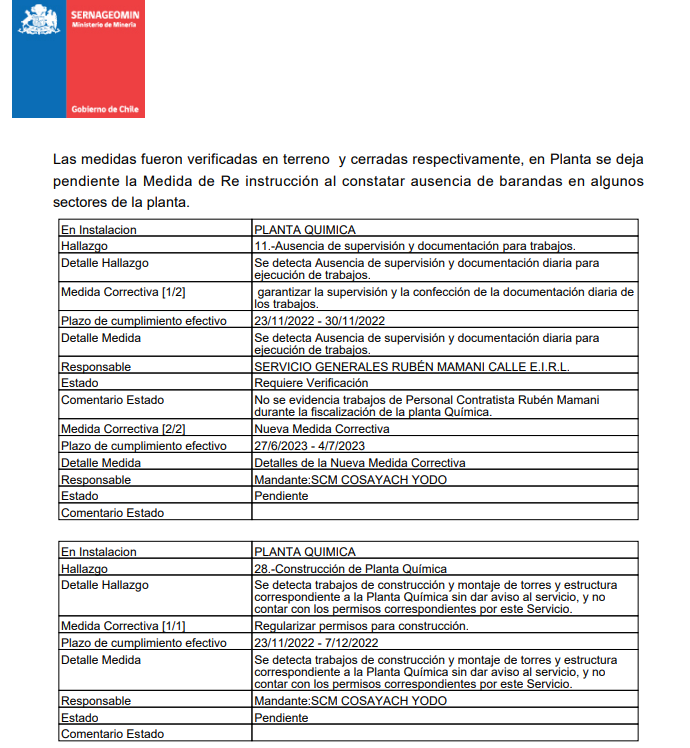 Acta fiscalización Sernageomin que señala traslado no autorizado.