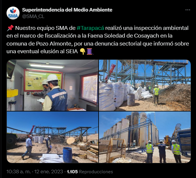 SMA realiza inspección ambiental en Faena Soledad de Cosayach.