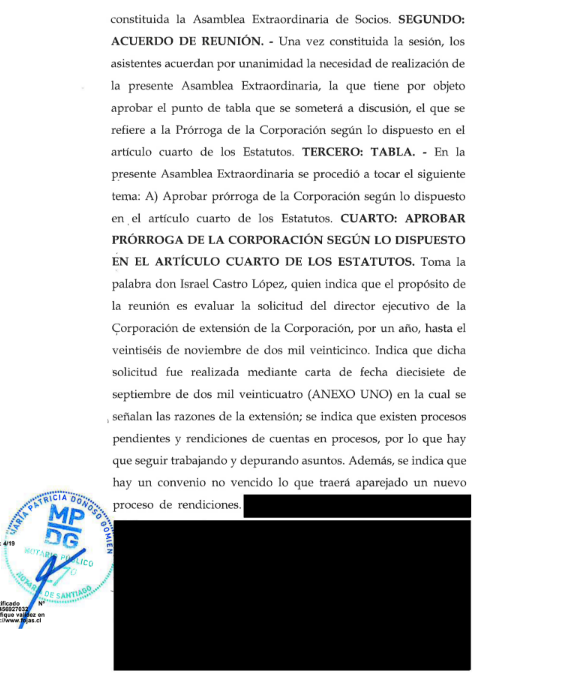 Acta de asamblea tarjada por Santiago 2023.