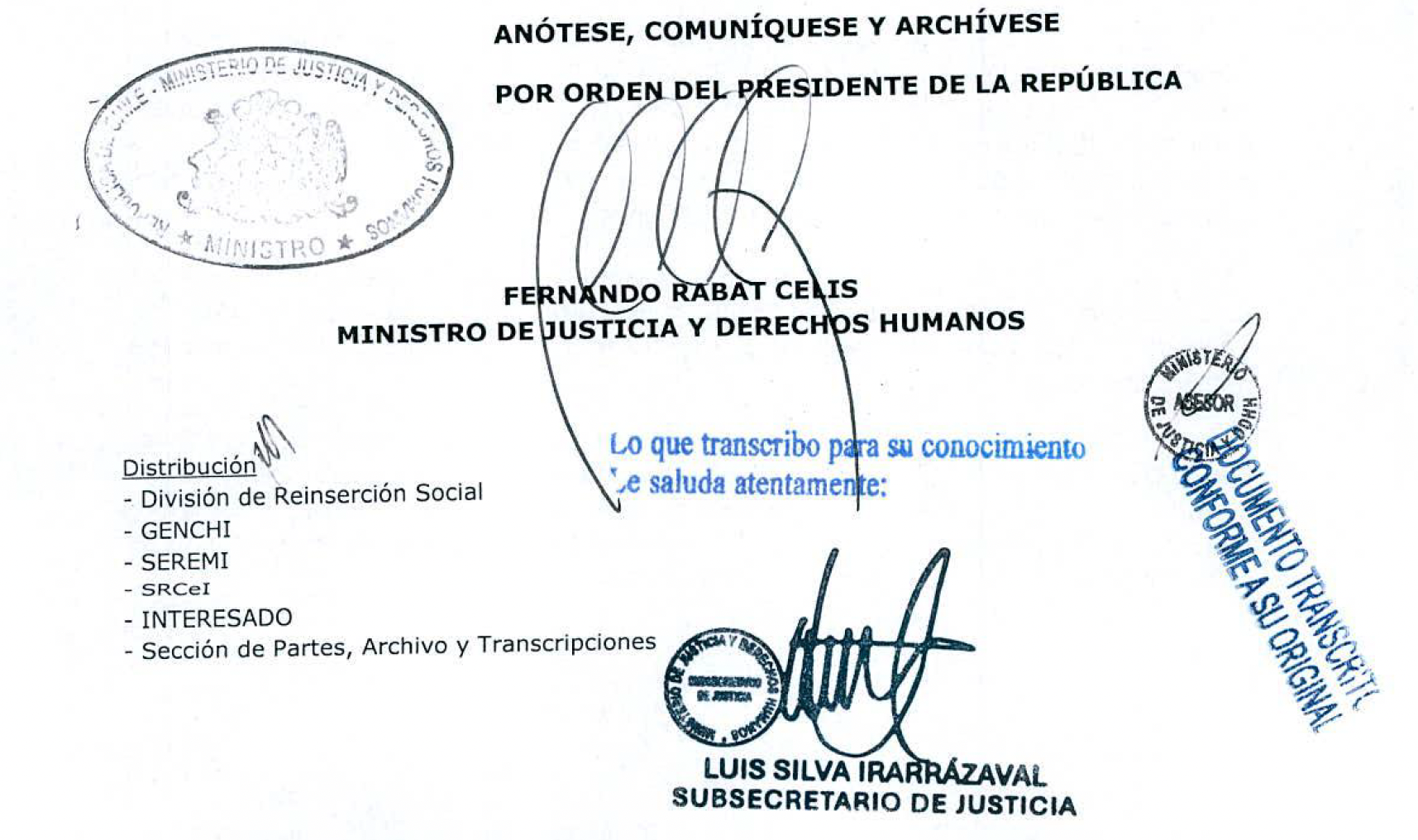 Decreto firmado por el ministro Fernando Rabat Decreto firmado por el ministro Fernando Rabat
