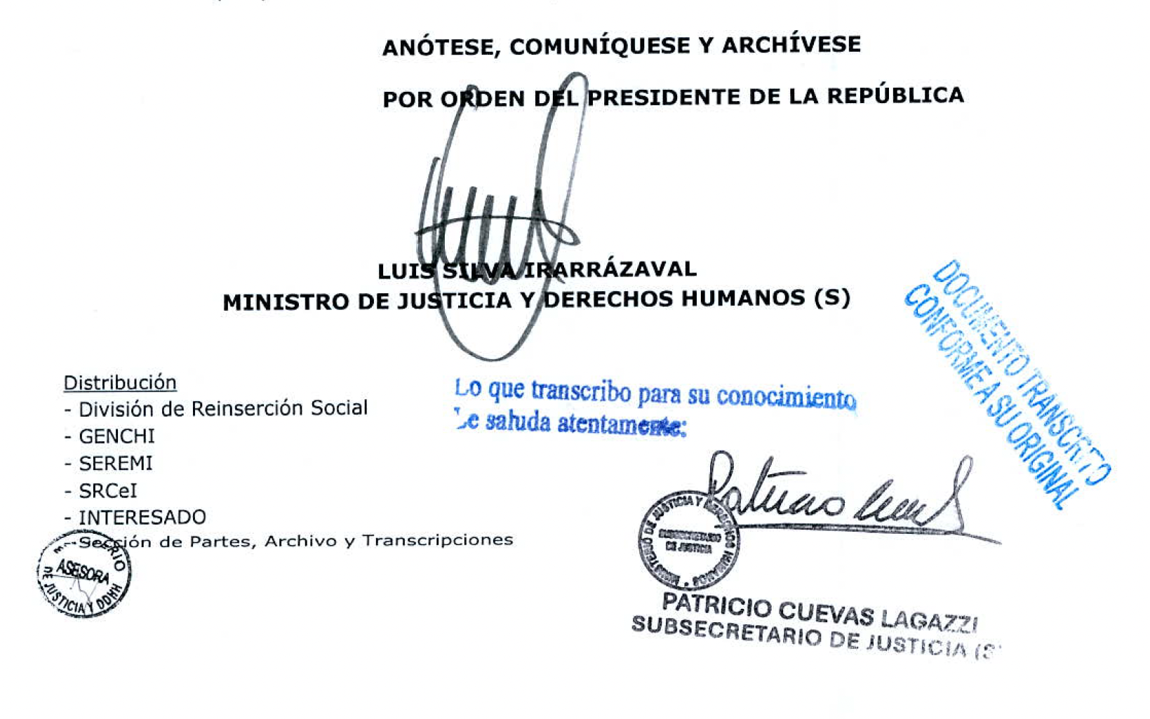 Decreto firmado por el subsecretario Luis Silva Decreto firmado por el subsecretario Luis Silva
