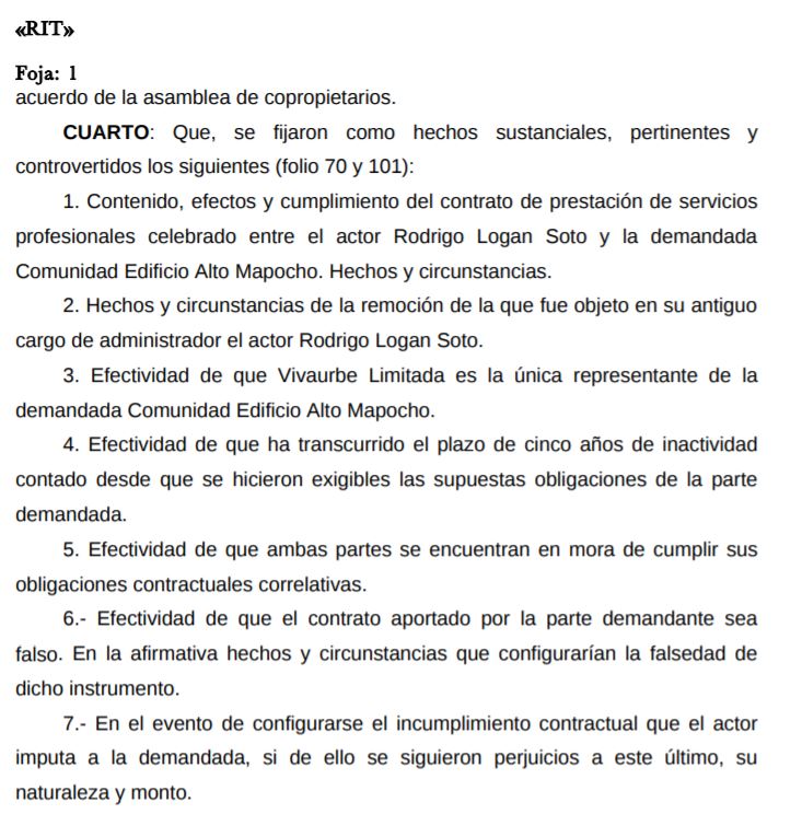Extracto del fallo emitido por el 12° Juzgado Civil de Santiago Extracto del fallo emitido por el 12° Juzgado Civil de Santiago