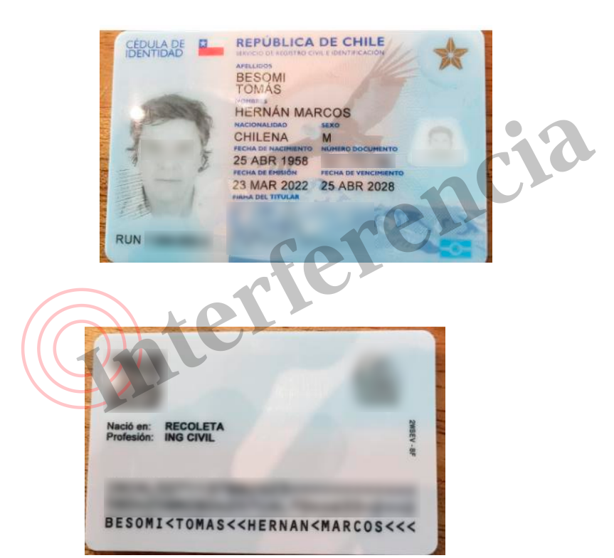 El carnet de identidad del presidente del directorio de Megacentro, Hernán Besomi, también figura entre los archivos filtrados.