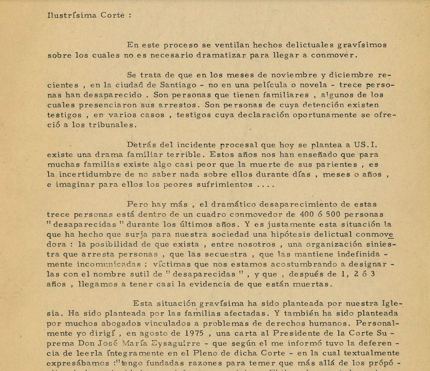 Carta de Aylwin a la justicia por detención ilegal durante la dictadura.
