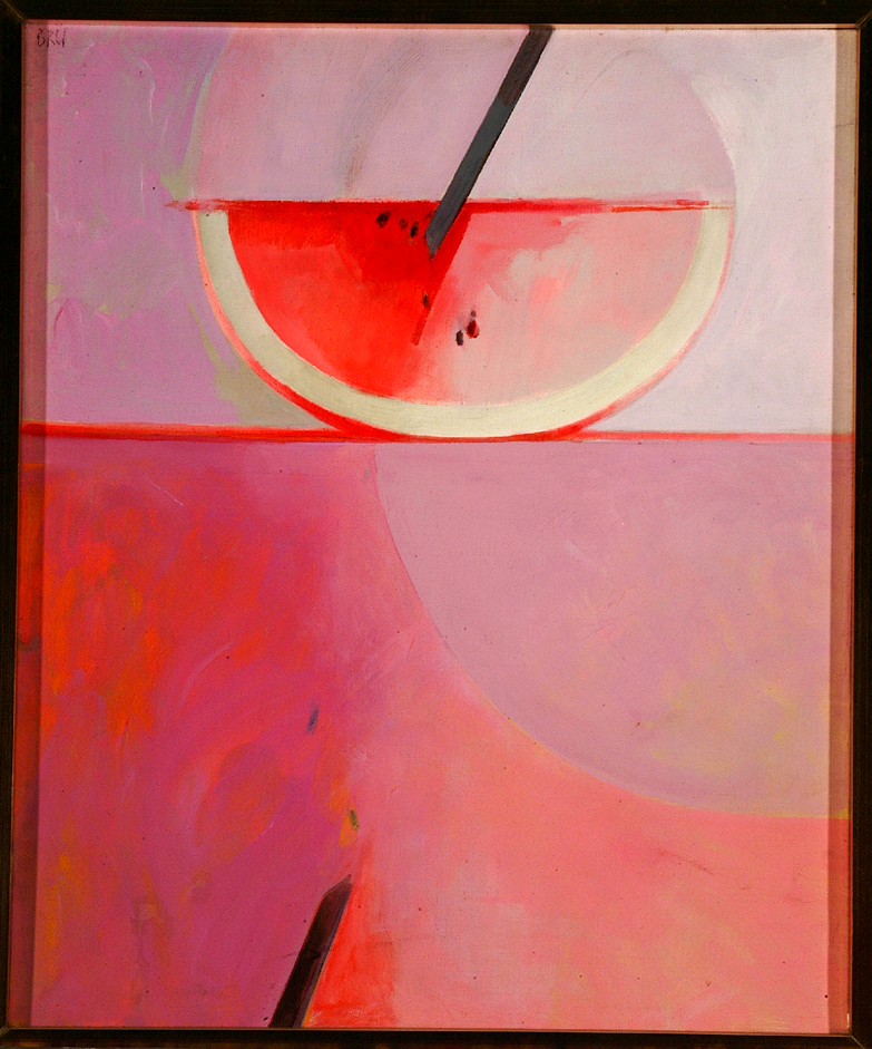 “Sandía amenazada” (1986) de ROSER BRU. Óleo sobre tela 65 x 55 cm. Imagen de Mavi. “Sandía amenazada” (1986) de ROSER BRU. Óleo sobre tela 65 x 55 cm. Imagen de Mavi.