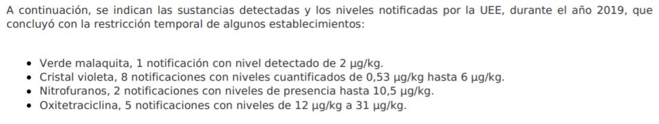 Concentraciones de las sustancias encontradas por Rosselkhoznadzor, obtenidas vía Ley de Transparencia