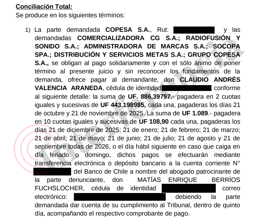 Conciliación Valencia y Copesa.