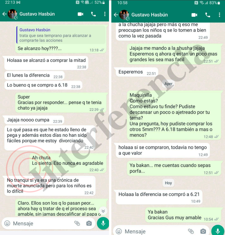 Conversación por WhatsApp donde Hasbún compra acciones en Latam sin ser corredor de bolsa. Conversación por WhatsApp donde Hasbún compra acciones en Latam sin ser corredor de bolsa.