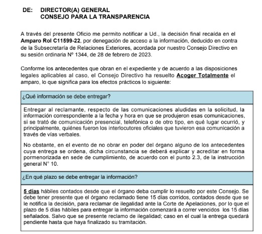 Imagen del amparo respondido por el CPLT a INTERFERENCIA.