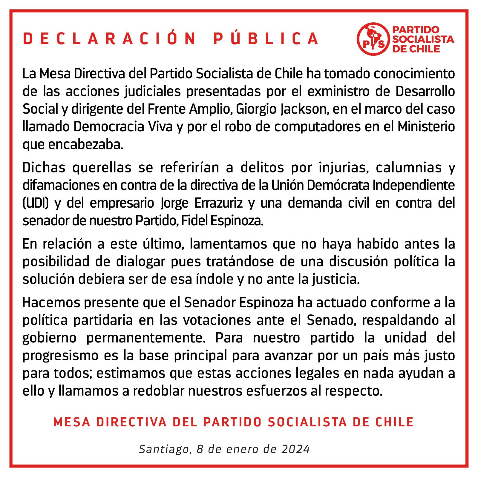 Declaración pública PS.