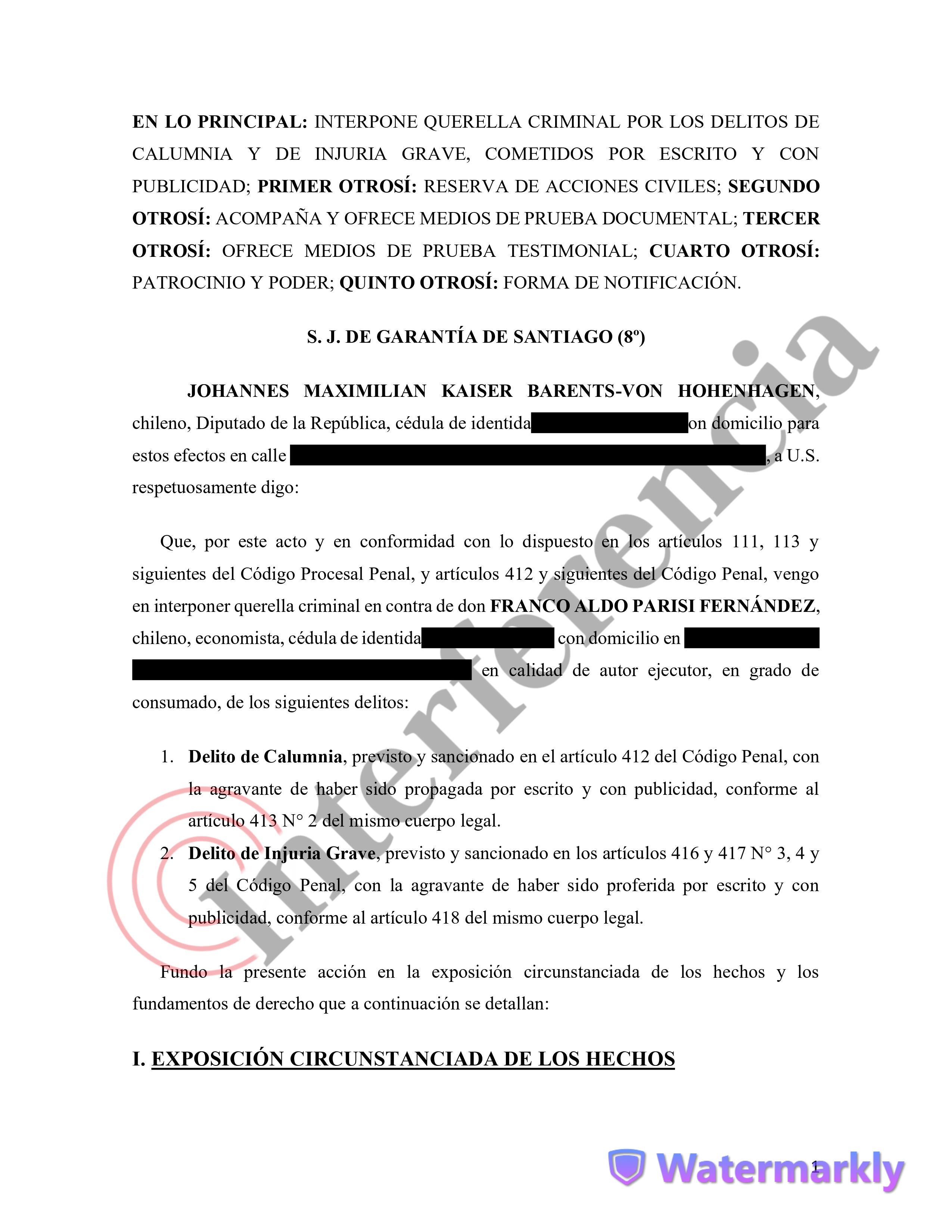 Querella de Kaiser contra Parisi.