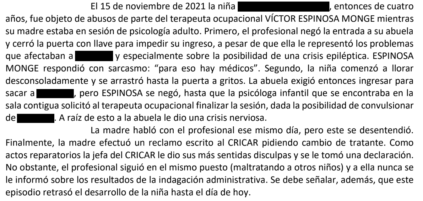 Denuncia de que jefa del CRICAR no informó sobre la investigación de uno de los casos.
