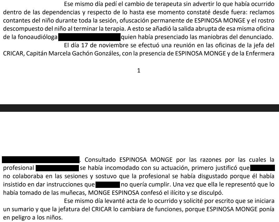 Parte de la denuncia en que Espinosa reconoce uno de los casos de maltrato.