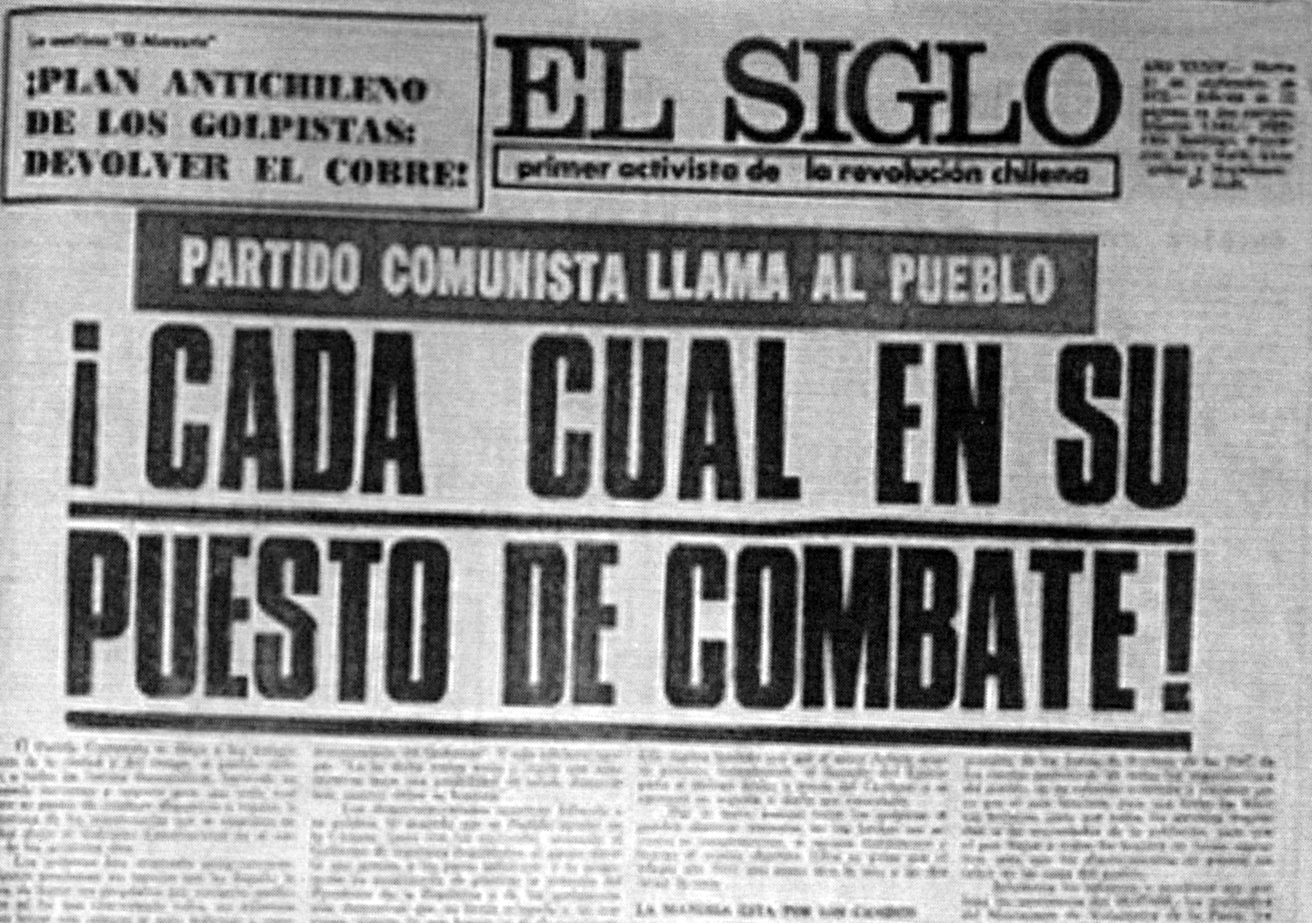 El diario El Siglo el día del golpe El diario El Siglo el día del golpe