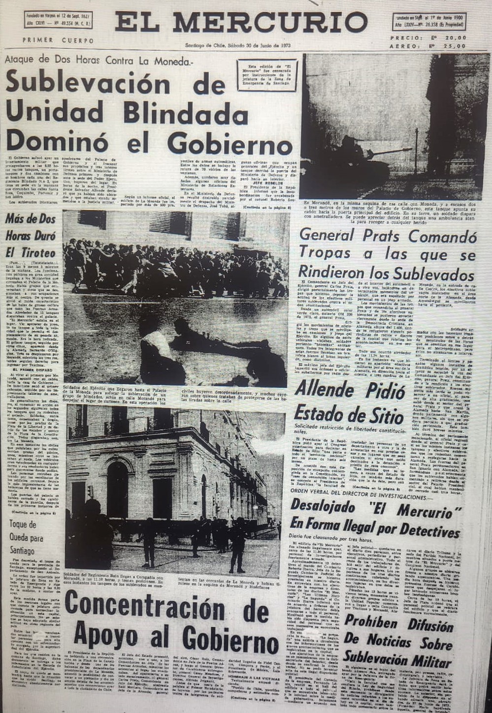 El Mercurio 30 de junio. El Mercurio