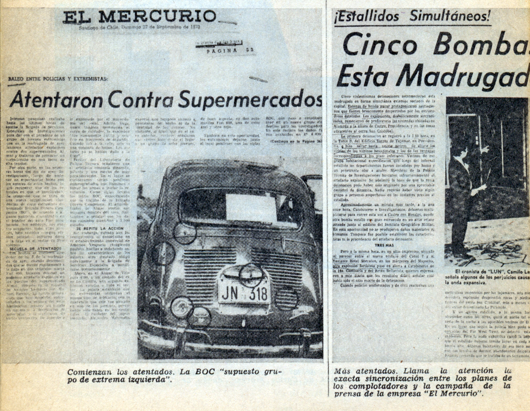 El Mercurio informa sobre los atentados. El Mercurio informa sobre los atentados.