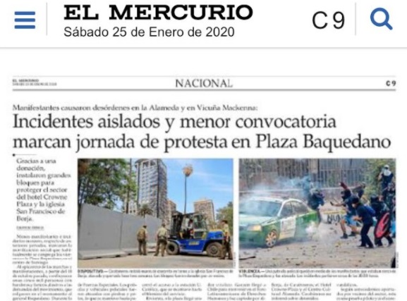 El Mercurio, 25 de enero de 2020. El Mercurio, 25 de enero de 2020.