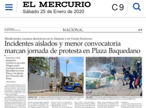 El Mercurio, 25 de enero de 2020.