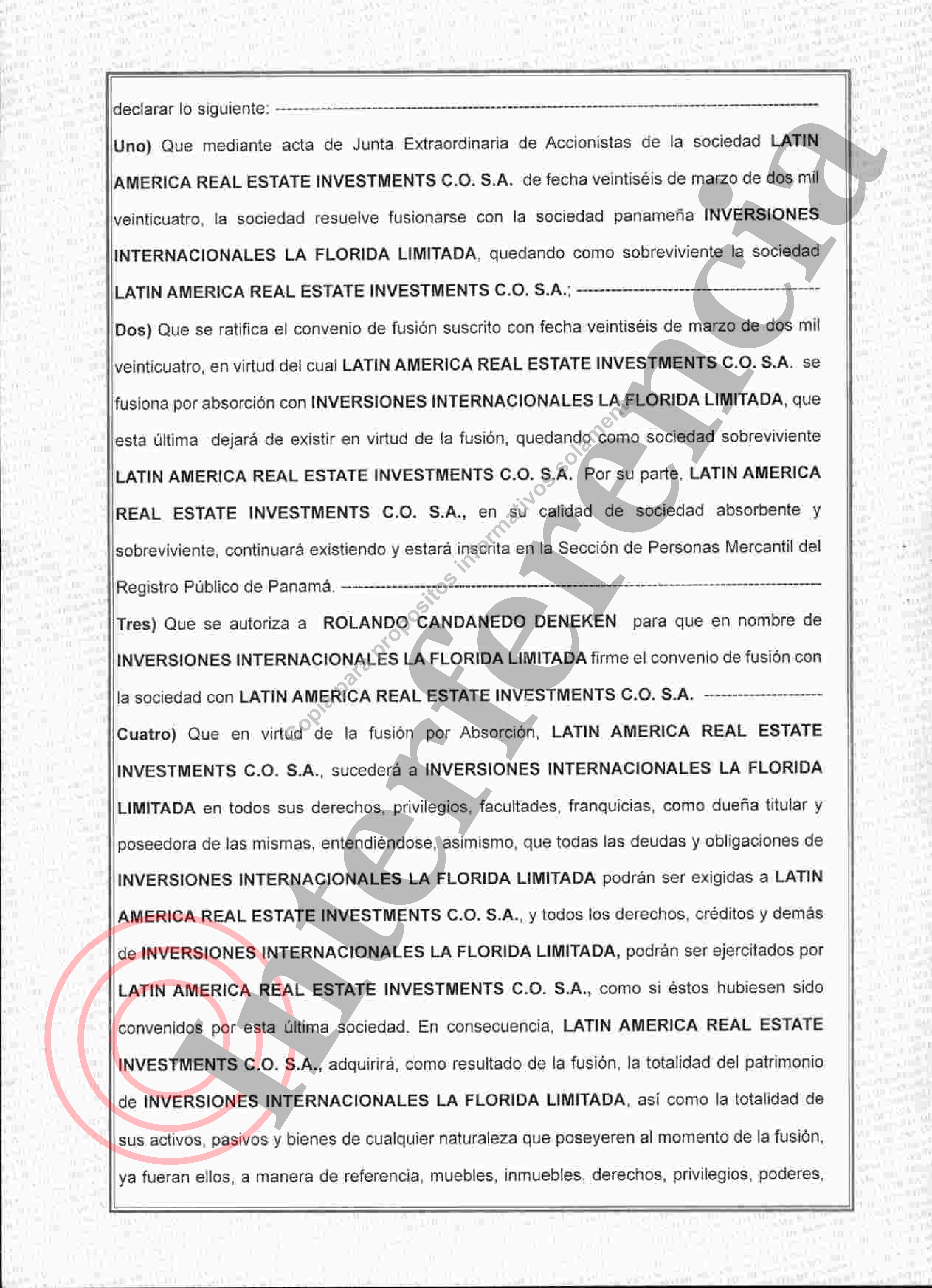 Sociedad panameña absorbe a Inversiones La Florida.