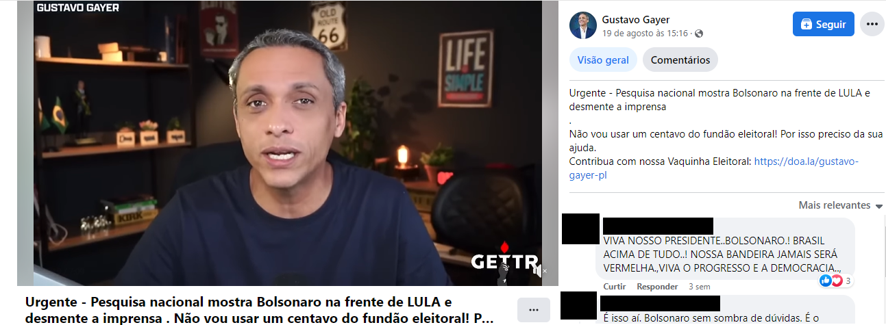 La publicación del influencer Bolsonarista desacredita a Datafolha. La publicación del influencer Bolsonarista desacredita a Datafolha.