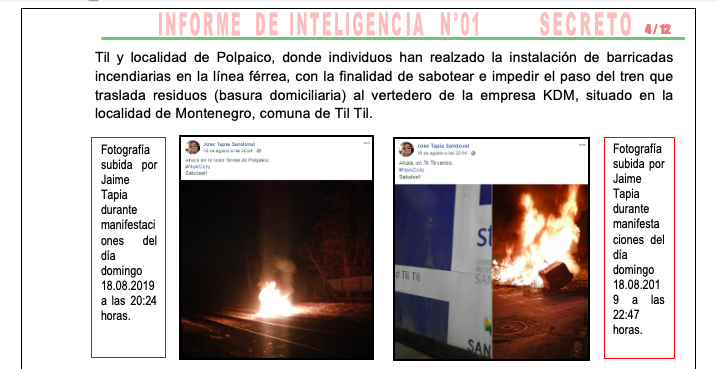 Parte del informe de Carabineros Parte del informe de Carabineros