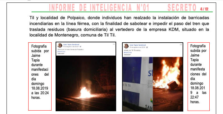 Parte del informe de Carabineros