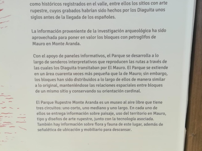 Panel informativo Parque Rupestre Monte Aranda, Caimanes, 2018. Panel informativo Parque Rupestre Monte Aranda, Caimanes, 2018.