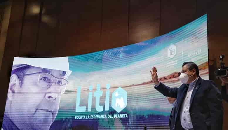 Luis Arce, durante la presentación del primer convenio con la empresa china CBC, en 2023. Foto: cortesía ABI Luis Arce, durante la presentación del primer convenio con la empresa china CBC, en 2023. Foto: cortesía ABI