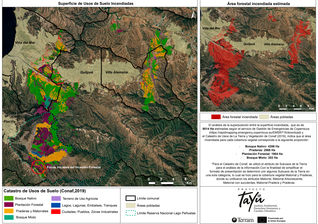 Mapa áreas afectadas por incendio forestal de febrero de 2024 en la región de Valparaíso. Mapa áreas afectadas por incendio forestal de febrero de 2024 en la región de Valparaíso.