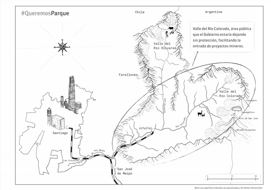 Mapa del parque publicado por Queremos Parque en inserto de La Tercera