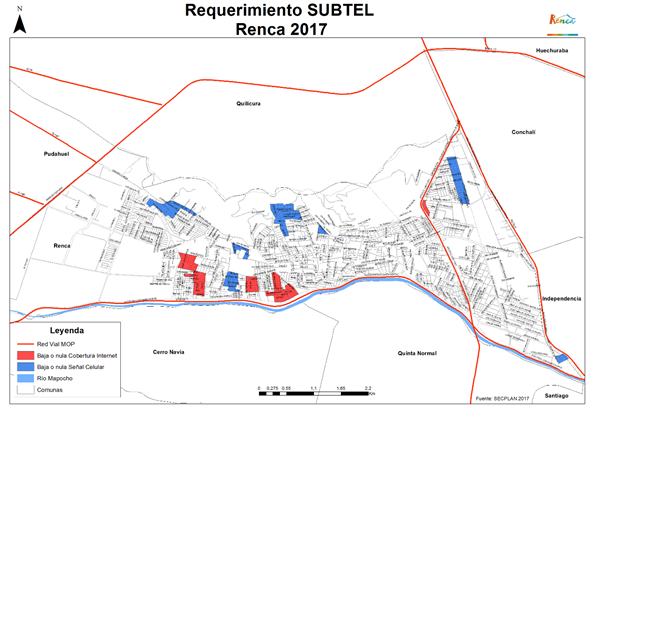 Zonas Rojas de Internet en la comuna de Renca. Fuente: Subtel