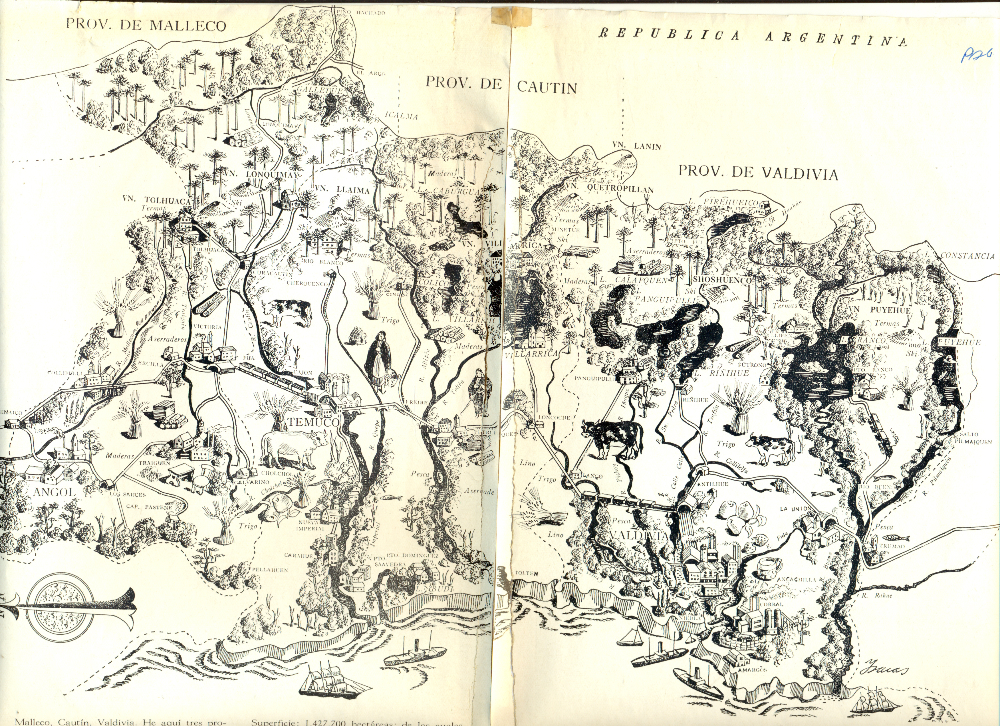 Las provincias de Malleco, Cautín y Valdivia en la década de 1940. Reunían poco más de un millón de hectáreas agrícolas divididas en unos 4.500 predios.