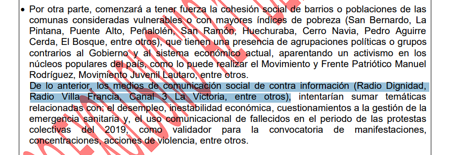 Medios vigilados por inteligencia de Carabineros. Medios vigilados por inteligencia de Carabineros.