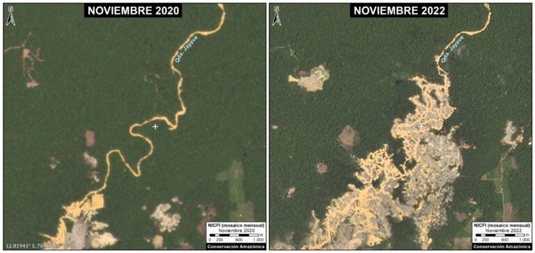El mapa muestra el avance de la minería en el denominado corredor minero. Fuente: MAAP: El mapa muestra el avance de la minería en el denominado corredor minero. Fuente: MAAP: