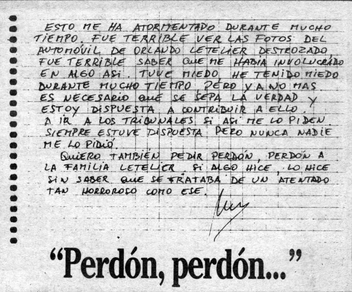 La nota con que Mónica Lagos pidió perdón La nota con que Mónica Lagos pidió perdón