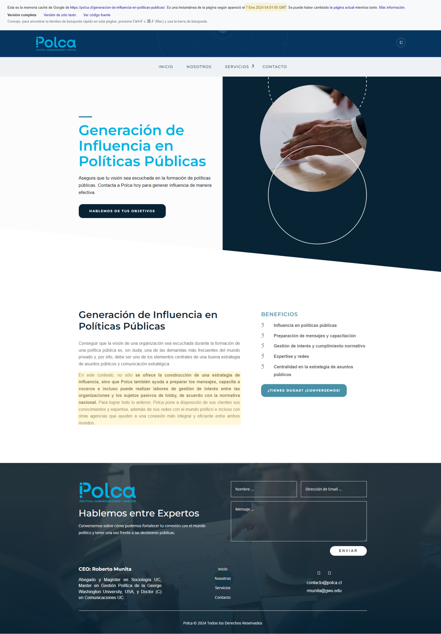 Sitio web de Polca ofrece servicios de gestión de intereses y lobby con fecha 7 de enero de 2024 Sitio web de Polca 7 de enero de 2024