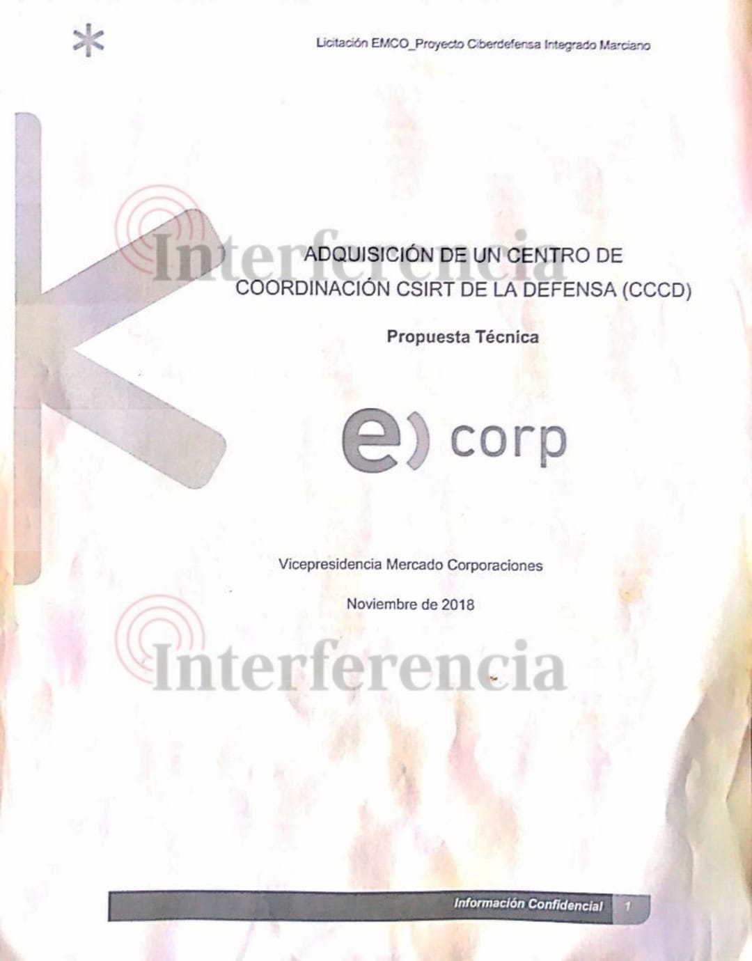 Portada de la propuesta de Entel para licitación de ciberseguridad Portada de la propuesta de Entel para licitación de ciberseguridad